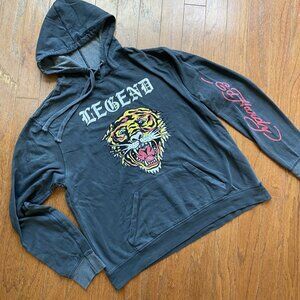 Ed Hardy Tiger Pullover Hoodie Gray Large